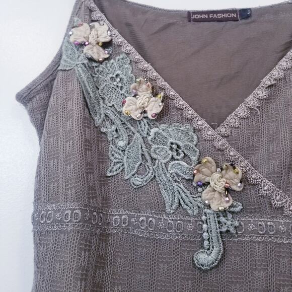 John Fashion Linen Blend Fairy Floral Dress Crochet Knit - Picture 12 of 13